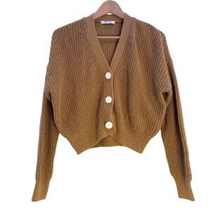 NWOT Madewell Cropped Cardigan In Tan, Women’s Small, V Neck, Slouchy Fit